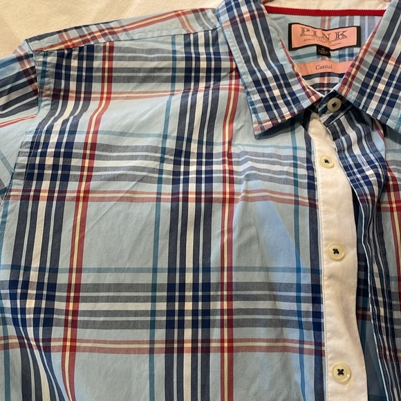 Men's Thomas Pink blue, red, yellow striped button down shirt, size xl - Picture 4 of 5